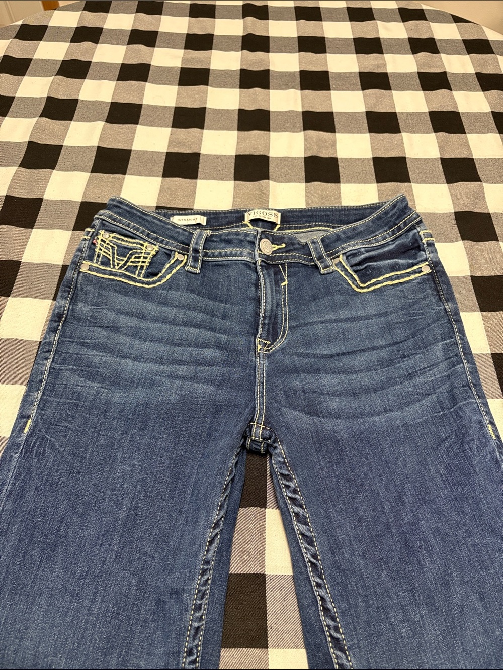 Vigoss Straight Leg Jeans Women's Size 12 x 32 Stretch Dark Wash Thick Stitch
